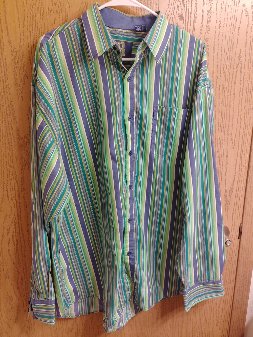 Casual Striped Button-Down Shirt in Green & Blue